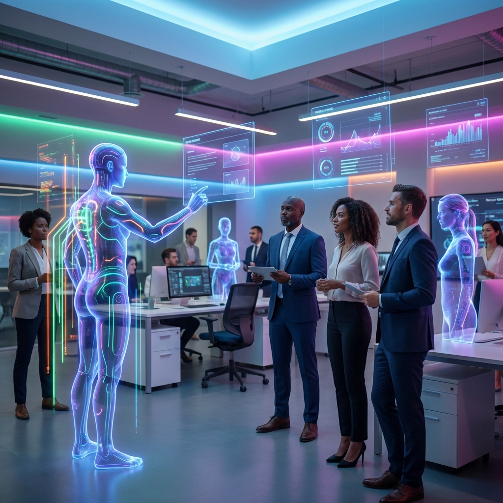 AIエージェントがビジネスシーンで活躍するイメージ